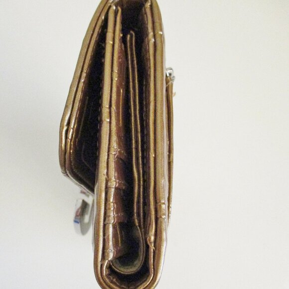 Guess Women's Tri-Fold Checkbook Wallet, Logo World SLG, Gold, G w/Rhinestones - Picture 12 of 12